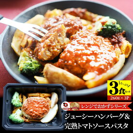 レンジでおかず ハンバーグ 260g×3食セット 肉 鶏肉 ジューシー トマトソース パスタ 父の日 御中元 お中元 ギフト 食品 お祝い 温めるだけ レンジ 冷凍 惣菜 プレゼント 祝い 記念 通販 グルメ