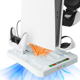 【お買い物マラソン】For PSVR 2 & PS5 充電スタンド [5 in 1]PS VR2コントローラー & ワイヤレスコントローラー 対応 充電台 プレイステーション タッチコントローラー用 USB給電式 LEDライト 冷却ファン付き