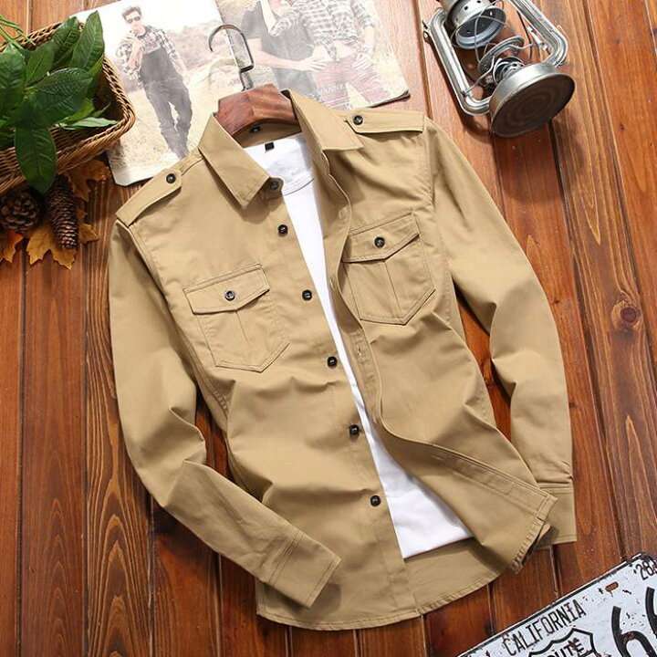 楽天市場】シャツ ミリタリーシャツ 秋服 メンズ 長袖シャツ 綿100 