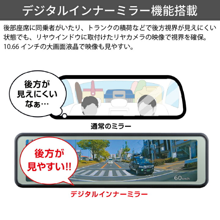 楽天市場】ミラー型ドライブレコーダー ZDR048+CDOP-02D 直接配線 