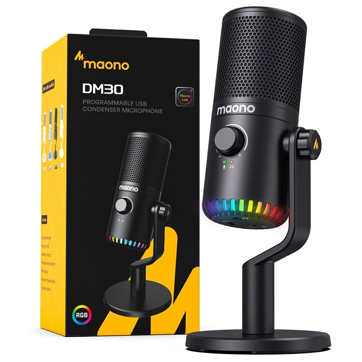 楽天市場】日本正規代理店品 MAONO USB 単一指向性 RGB コンデンサー 【ほぼ新品】Maono DM30RGB ゲーミングUSBマイク🎤✨