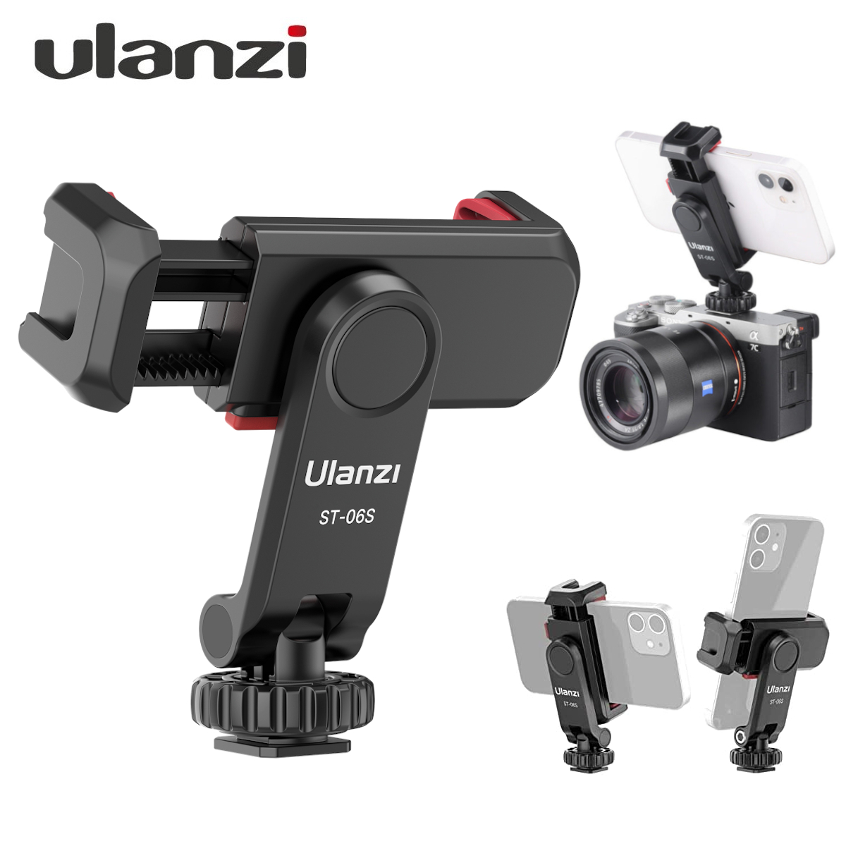 品質が ULANZI スマートフォン三脚ホルダー アタッチメント 360度回転 角度調整 コールドシューマウント1 4ネジ穴 三脚 自撮り棒  カメラに適用