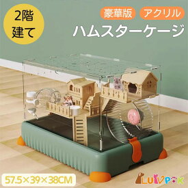 ハムスター ケージ 大きい 2階建て アクリル 透明 小動物用 ハムスター 飼育セット 飼育用品 11点セット 回し車 ホイール 給水管 木製はしご 飼育小屋 小動物用品 組立簡単 通気性◎ ペット用 室内飼い 多頭飼い LUVP+K