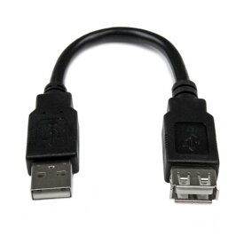 15cm USB2.0延長アダプタケーブル USB A(オス)-USB A(メス) ブラック USBEXTAA6IN