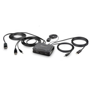StarTech.com KVM�X�C�b�`/2�|�[�g/�V���O�����j�^�[/4K60Hz DisplayPort/�n�C�u���b�h�ڑ�(USB-A/DisplayPort & USB-C DP Alt���[�h)/�P�[�u����̌^/�o�X�p���[/�茳�X�C�b�` �z�b�g�L�[�؊�/PC �p�\�R�� CPU�ؑ�