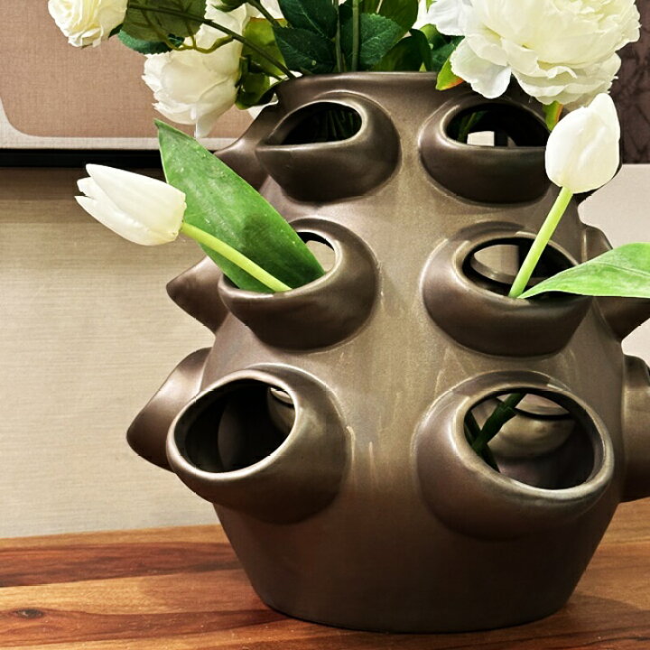 楽天市場】多本挿しセラミックベース 壺型 花器 花瓶 置き物 オブジェ 