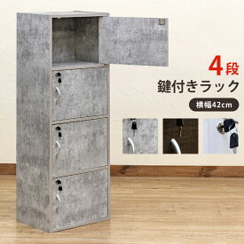 送料無料 鍵付き カラーボックス 鍵付きラック 4段 幅42cm 本棚 扉付 ドア付き 収納ラック 収納ボックス 収納 ラック 棚 扉付きラック 収納棚 リビング キッチン マルチラック おしゃれ シンプル ロッカー 本棚 収納ラック CD DVD オーディオ収納