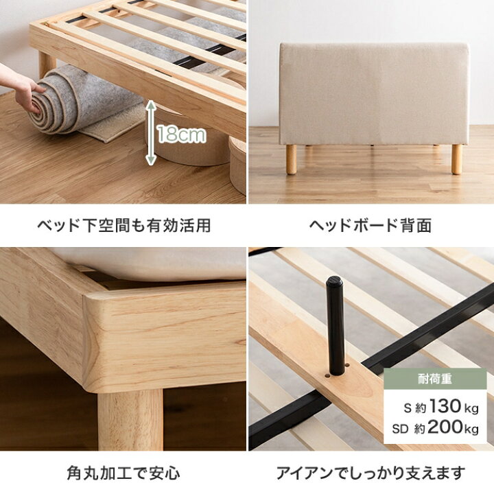 楽天市場】ファブリックすのこベッド セミダブル マットレス付き 天然 