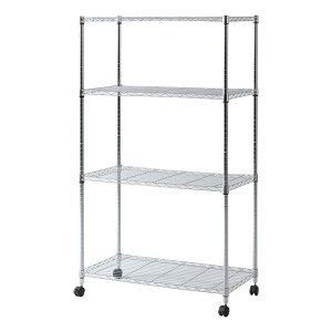 送料無料 メタルマルチシェルフ 4段 メタルラック 幅90cm スチールラック メタルシェルフ ワイヤーラック ラック スチール シェルフ キャスター 収納棚 キッチン リビング キッチンワゴン 西