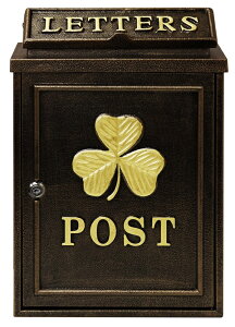 鋳物壁掛けポスト 郵便ポスト 鍵付き メールボックス 完成品 北欧 レトロ おしゃれ モダン 高級感 ヨーロッパ 壁面 新聞受け 壁付け ブロンズ グリーン Clover-クローバー 省スペース エクステ