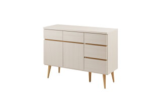 送料無料 完成品 国産 幅110 脚付きリビングキャビネット 天然木脚 タンス 収納 木製 棚 おしゃれ ローチェスト 引き出し リビングボード チェスト 扉付き 電話台 FAX台 北欧家具 ホワイト 白