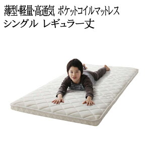 送料無料 マットレス ポケットコイル レギュラー シングルサイズ 安眠マットレス 薄型 軽量 高通気 マット エヴァジュニア ポケットコイルマットレス 通気性メッシュ生地 体圧分散 子供用