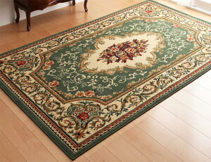 ラグ 160×230cm アレクサンドリア エジプト製 ウィルトン織り 床暖房・ホットカーペット対応 グリーン/レッド