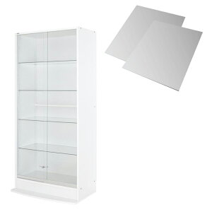 LEDコレクションラック ワイド 本体 引き戸タイプ 背面ミラー2枚セット 高さ180 奥行39