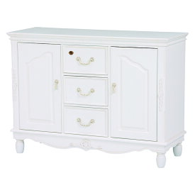 送料無料 モダン キャビネット 幅110cm ワイドキャビネット おしゃれ 白 収納 棚 脚キャビネット 電話台 FAX台 引き出し 鍵付き リビング 飾り台 飾り棚 北欧 白家具 姫系 クラシック 高級感 アンティーク 姫家具 エレガント 棚 収納 高級感 白 ヨーロピアン RCC-1583