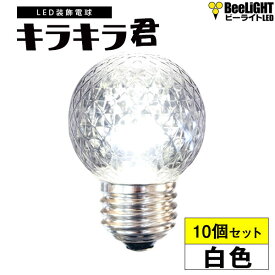 10個セット 送料無料 業務用 LED装飾電球 キラキラ君 LEDサイン球 白色 5000K 消費電力1.3W 口金E26 防塵 防水 仕様 IP65 点滅 非調光 全光束 65lm 照射角360° 防水用シリコンリング付き 看板 表示 装飾用 屋外使用可 ミニボール球型 BD-0126NB-TW