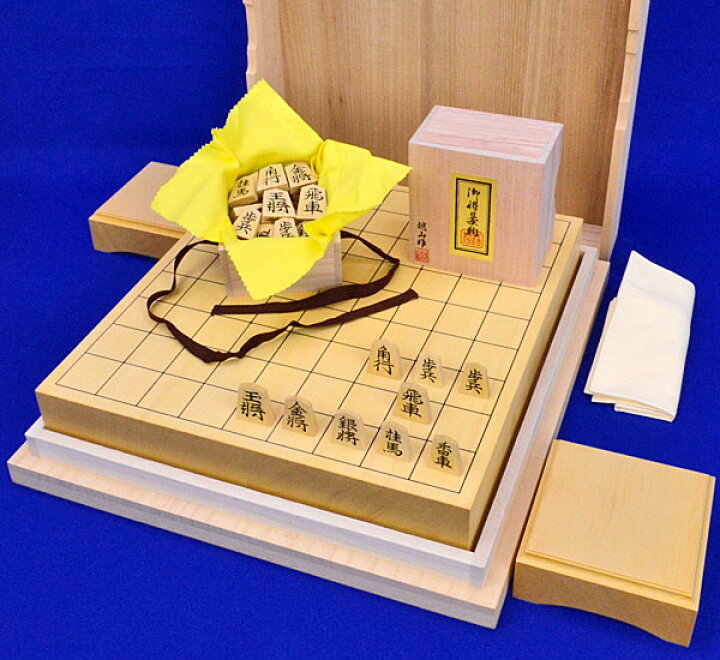 楽天市場】木製将棋セット ヒバ2寸卓上将棋盤セット(将棋駒薩摩産本 