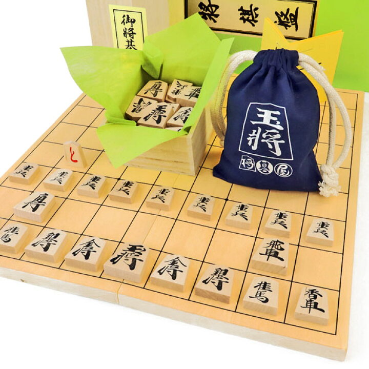 将棋セット 新桂10号折将棋盤セット(木製将棋駒アオカ押し駒・1寸用駒  