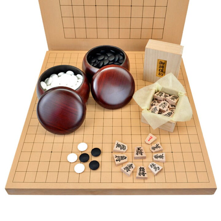 楽天市場】囲碁将棋両用卓上盤新桂1寸セット(ガラス碁石梅・プラ碁笥  