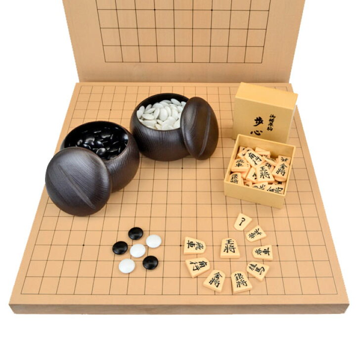 楽天市場】囲碁将棋両用卓上盤新桂1寸セット(プラ碁石・ブロー碁笥 
