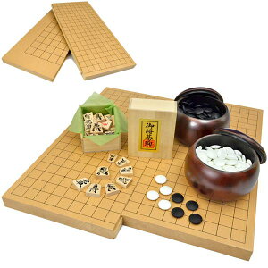 囲碁将棋両用新桂1寸スライド卓上盤セット(ガラス碁石梅・プラ碁笥銘木大・樺材優良押し駒)