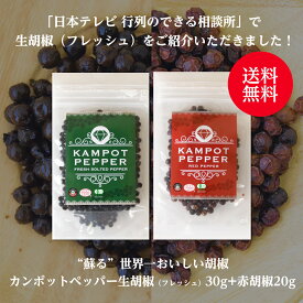 カンポットペッパー 生胡椒（Fresh・フレッシュ） 30g + 赤胡椒 20gセット ゆうパケット送料無料[サンフレッシュ 黒いダイヤモンド テレビ紹介生粒コショウ]