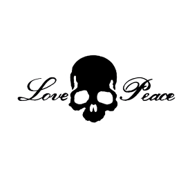 【エアブラシ　ボディージュエリー　ヘナタトゥー用ステンシル】Love & Peace　スカル　（ラブ　アンド　ピース）　W:14cm