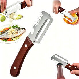 【多機能 3in1】野菜ピーラー 皮むき器 栓抜き 千切り スライサー 超鋭利 ステンレス スチール刃 切れ味が続く 木製ハンドル 滑り止め 家庭用 キッチン用品 ピーラーツール 野菜 果物用 調理器具 お手入れ簡単