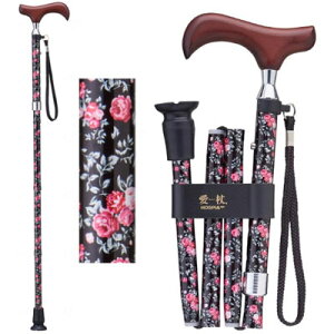 愛杖Eシリーズ 折りたたみ ブラックハナ E-254B 花柄杖  ケイ・ホスピア