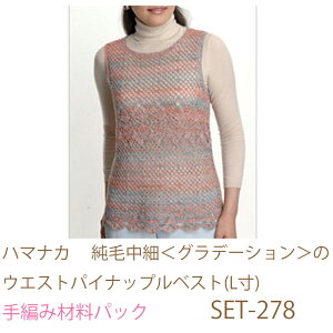 ハマナカ  純毛中細<グラデーション>のウエストパイナップルベスト(L寸)SET-278完成品ではありません。手編み材料パックです。(糸と編み図だけが入っています。ボタン、ファスナー等
