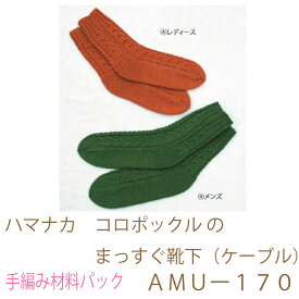 ハマナカ　 コロポックルのまっすぐ靴下（ケーブル）AMUー170メンズ完成品ではありません。手編み材料パックです。（糸と編み図だけが入っています。ボタン、ファスナー等は入っていません。）