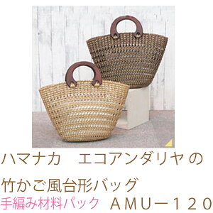ハマナカ エコアンダリヤ の竹かご風台形バッグAMUー120ブライトカラー完成品ではありません。手編み材料パックです。(糸と編み図だけが入っています。あみあみ立体バッグ(トート型)