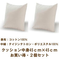 2個セットでお買い得！！クッション 中身 【春の海】45cm×45cm 抗菌・防臭・防ダニ 背当て 洗える 日本製
