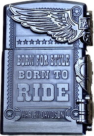 Zippo (ジッポー) ライター 同型 ハーレーダビッドソン 3面連続加工 古美仕上げ ガス注入式　防風　立体メタル貼りガスライター