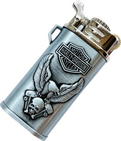 メタルジェットフレームライター　コンパクト　金属製防風ライターブタンガスライター　シガーライターガス注入式ターボライター　ハーレーダビットソン