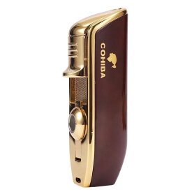 COHIBAトリプルジェット ガスライター 強力　直噴防風／ブルーフレーム／ガス充填式／ターボ／リング型シガーカッター内蔵／ギフトボックス付／誕生日プレゼント／贈り物／父の日ギフト