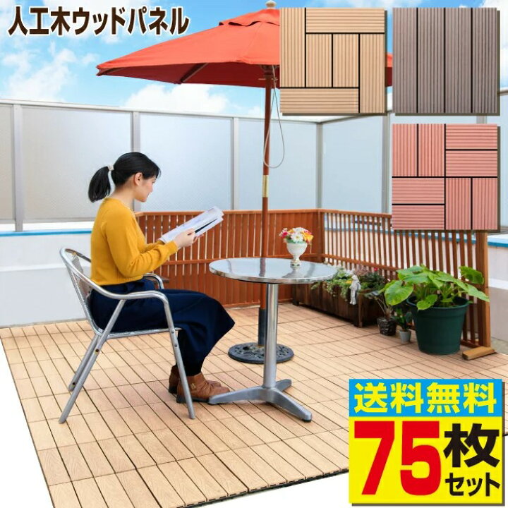 楽天市場】ウッドパネル ウッドデッキタイル 人工木 樹脂 75枚セット 