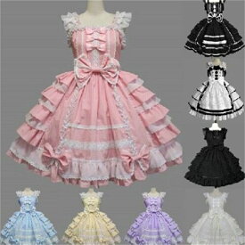 甘いロリータワンピース レース切り替えコットン　レースリボンアイドル衣装フリルレイヤーロリータジャンパースカート ロリータ服 lolita ロリータワンピース cosplay 二次元 可愛い ゴスロリ コスプレ衣装 ダンス衣装 ライブ ハロウィン 文化祭 学園祭 かわいい