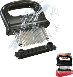 ミートテンダライザー 肉筋切り器 肉叩き 48刃 ステンレス製 肉刺し器 肉の筋切り器 ステンレススチール 手持ち 分解して洗浄できるステーキテンダライザー