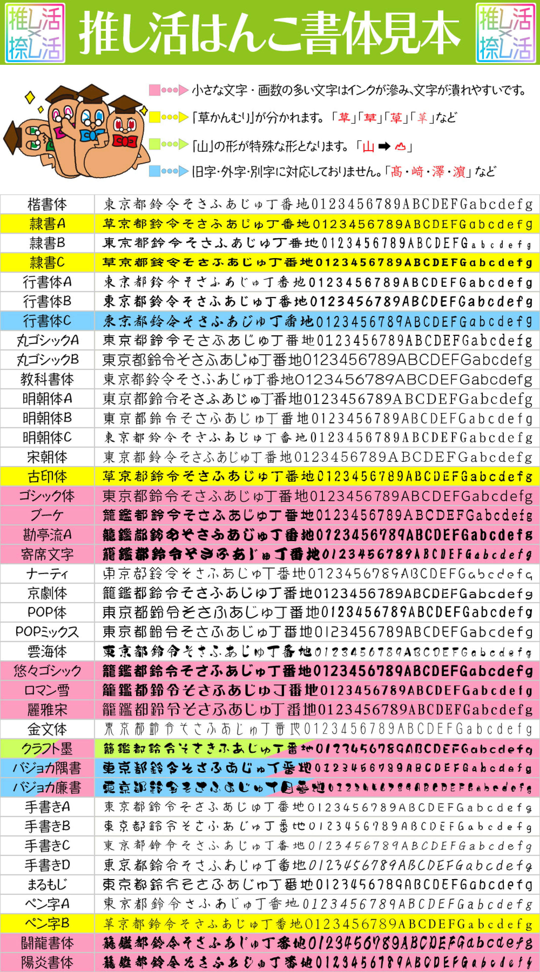 『推し活×捺し活』書体見本