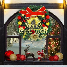 クリスマスリース 30cm クリスマス飾り 花輪 玄関ドア用 リース 華やか 可愛い 玄関リース 壁掛け インテリア 店舗用 ( ゴールド/レッド )