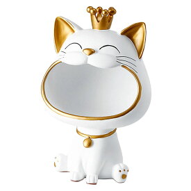 SZSS 北欧招き猫置物大きな口キー雑貨収納ボックス装飾装飾樹脂アート彫刻置物ギフト, 白
