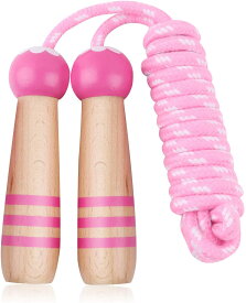 縄跳び 幼児 子供用 なわとび ジャンピング ロープ 木製グリップ 長さ調整可能 大人用 幼児 体育祭 運動 ダイエット(ピンク)
