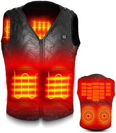 電熱ベスト 5つヒーター 　電熱ジャケット Vest サイズ調整可能 USB加熱 バッテリー給電 3段階温度調整 5つヒーター 男女兼用 水洗い可能 アウトドア防寒対策 加熱服 ブラック 最新ヒーターベスト