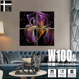 アートパネル モダン アート 絵 紫の花 抽象 4枚組 W100cm おしゃれ 壁掛け リビング 飾り 油絵 油彩画