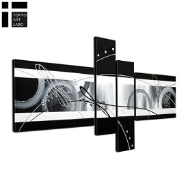 絵画 インテリア 油絵 黒灰の抽象 W160cm リビング 玄関に飾る絵 おしゃれ 壁掛け アートパネル モダン 油彩画 モノトーンで統一した4枚組の抽象アートバランスの良いアシンメトリーデザイン