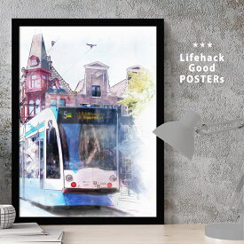 【マラソン限定クーポン】 LIFEHACK プロ仕様 ミニマルポスター 建築美 建造物 A2 A3 A4 サイズ フレーム対応 インテリア用ポスター 街並 風景 バス 路面電車 ライトフレッシュ 水彩画風