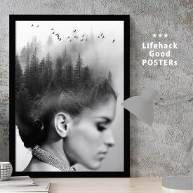 【感謝祭限定クーポン】 女性シルエットのアートポスター LIFEHACK A3 A4 A2 インテリア装飾に最適北欧の森 横顔 ネックレスをした女の子 霧