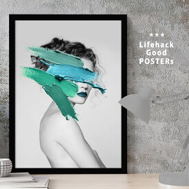 【マラソン限定クーポン】 【楽天ランキング1位獲得】女性シルエットのアートポスター LIFEHACK A3 A4 A2 インテリア装飾に最適モノクロ ペイント コラージュ ブルー シアン 白いファー ウーマン ガール おしゃれ フォト ポートレート モダン 青 筆 女の子