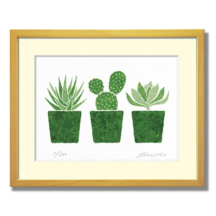 楽天市場 サボテンの絵 かわいい 壁掛け インテリア 絵 多肉植物3鉢 玄関 リビング 新居 新築 お祝い プレゼント 版画 ミニアート 八切 父の日 壁掛けアート専門店東京アートラボ